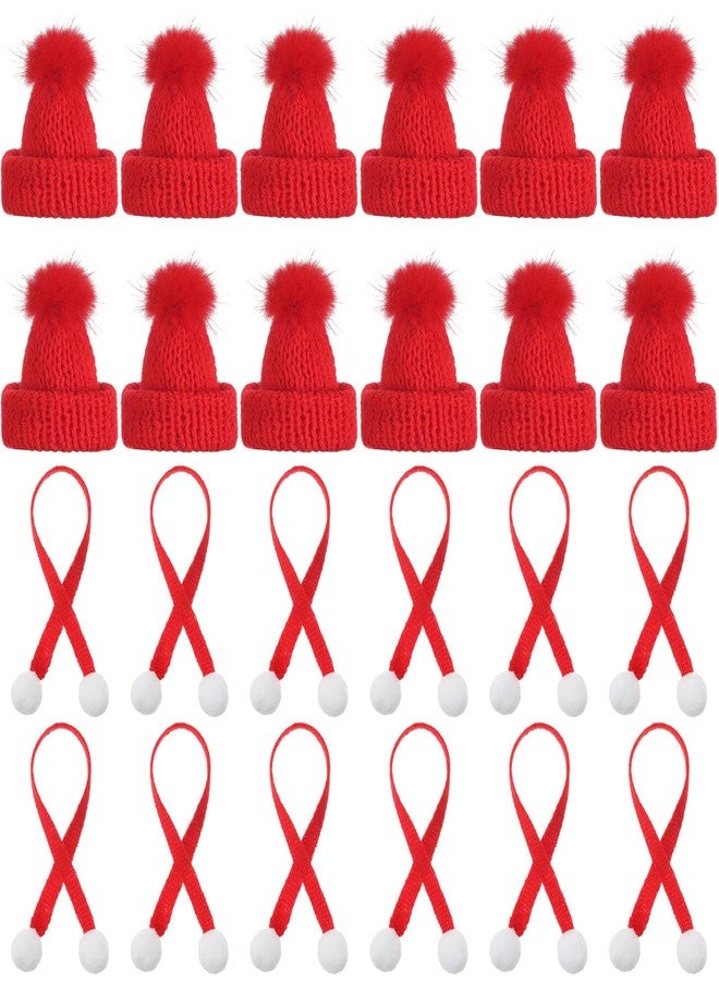 Bencailor 48 Pcs Mini Christmas Knitting Hats and Mini Christmas Scarf Set Knitting Doll Hat Scarf Santa Knit Hat Tree Ornaments for DIY Craft Art Doll Decoration (Bright Red) - Image 1